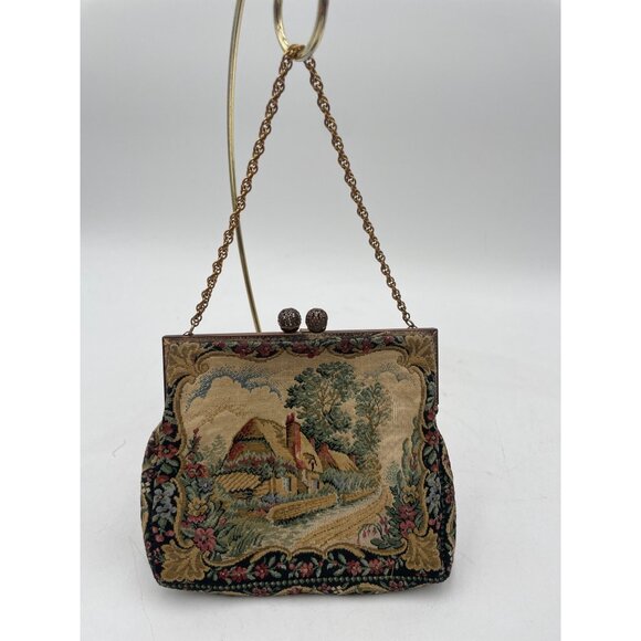 Vintage Walborg Made In France Handbag Tapestry Purse With Chain Strap & Scenic - Picture 13 of 13
